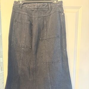 TIBI Black denim midi skirt